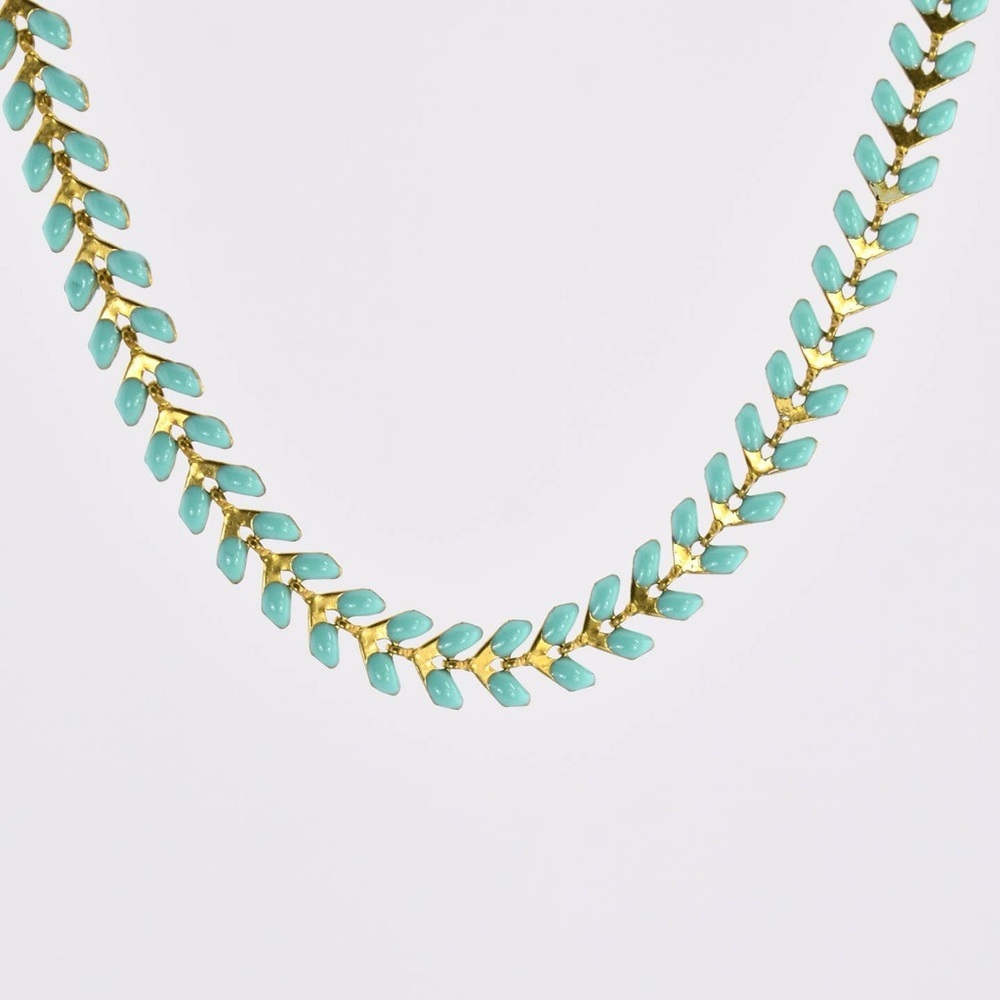 New USA made enamel turquoise leaf necklace bracelet earring set Western boho - Picture 3 of 6